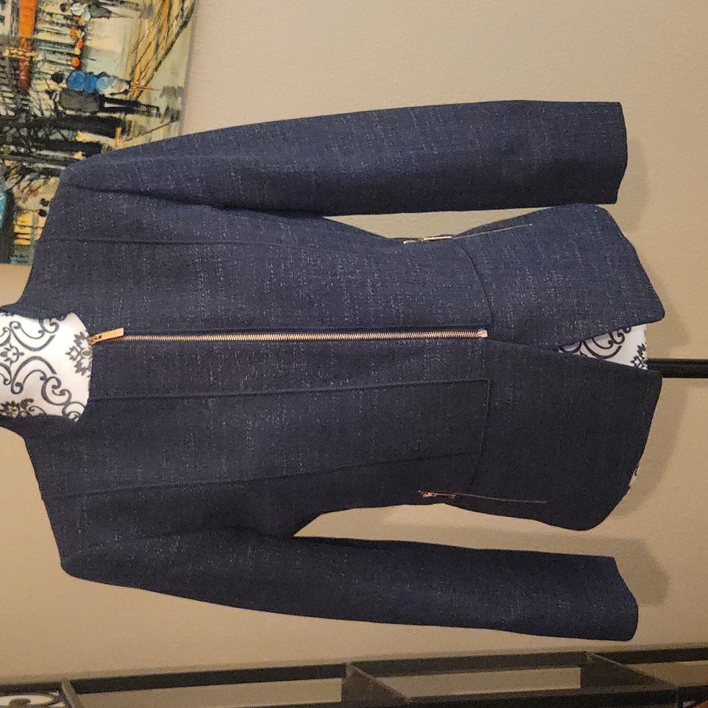 Lafayette 148 Black Denim peplum blazer size 4